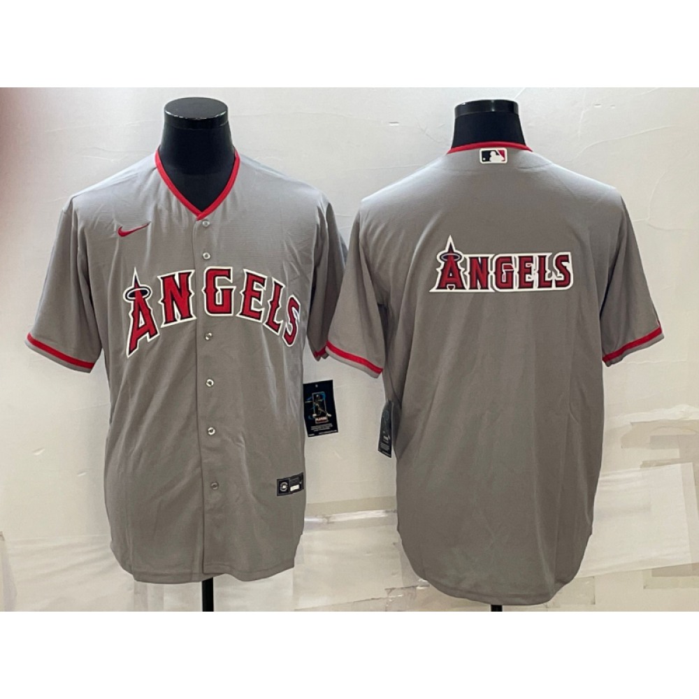 Men's Los Angeles Angels Gray Team Big Logo Cool Base Stitched Jersey 1