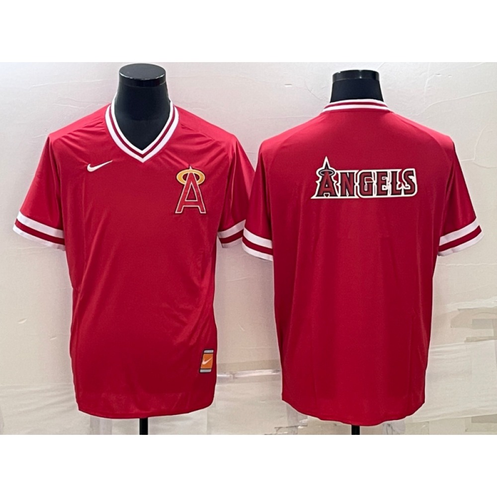Men's Los Angeles Angels Red Team Big Logo Cool Base Stitched Jersey 1
