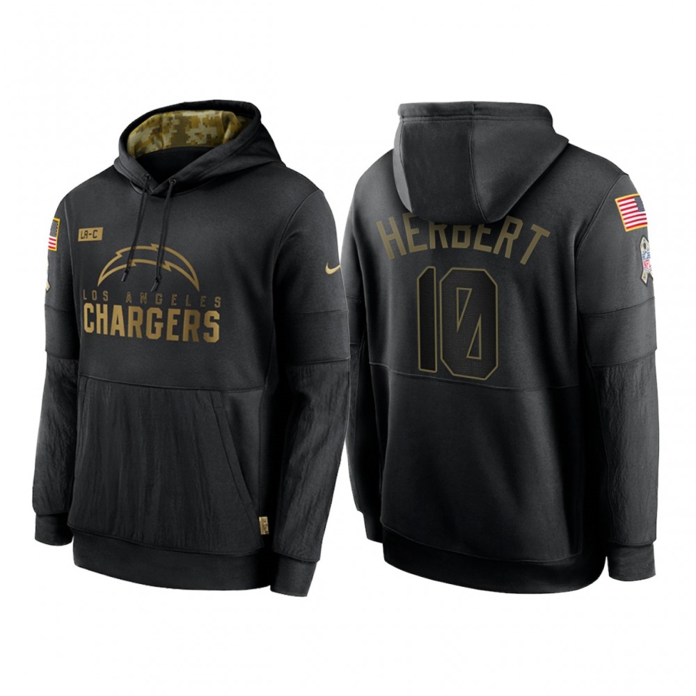 Men's Los Angeles Chargers #10 Justin Herbert 2020 Black Salute to Service Sideline Performance Pullover Hoodie 1