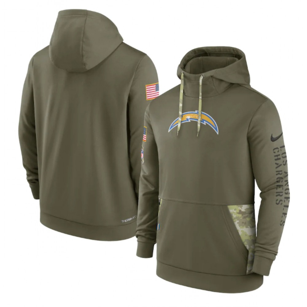 Men's Los Angeles Chargers 2022 Olive Salute to Service Therma Performance Pullover Hoodie 1