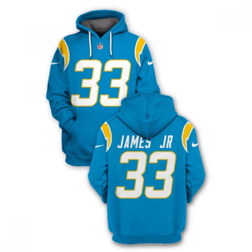 Men's Los Angeles Chargers #33 Derwin James JR 2021 Blue Pullover Hoodie 1