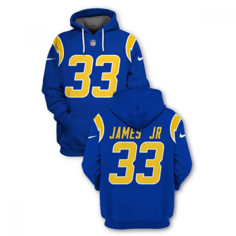 Men's Los Angeles Chargers #33 Derwin James JR 2021 Royal Pullover Hoodie 1
