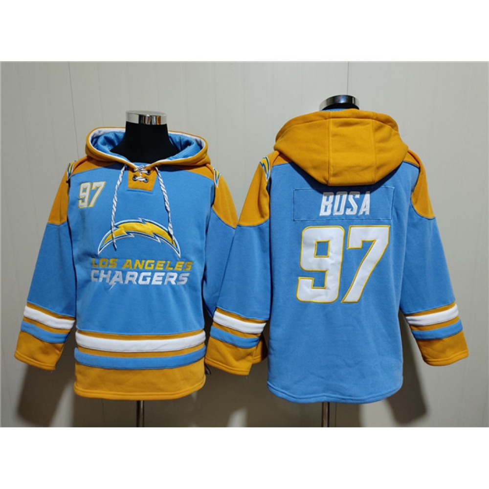 Men's Los Angeles Chargers #97 Joey Bosa Blue Ageless Must-Have Lace-Up Pullover Hoodie 1
