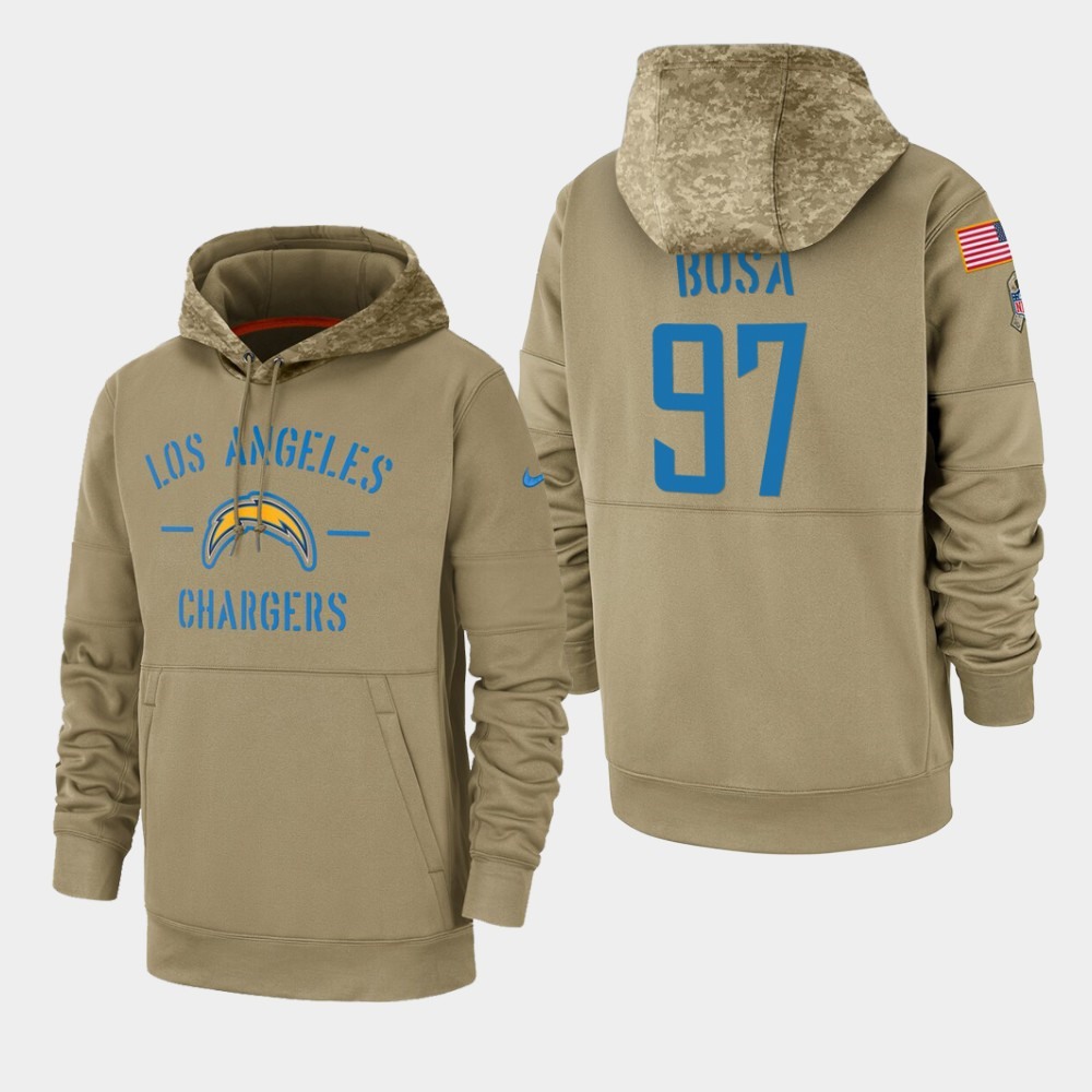 Men's Los Angeles Chargers #97 Joey Bosa Tan 2019 Salute to Service Sideline Therma Pullover Hoodie 1