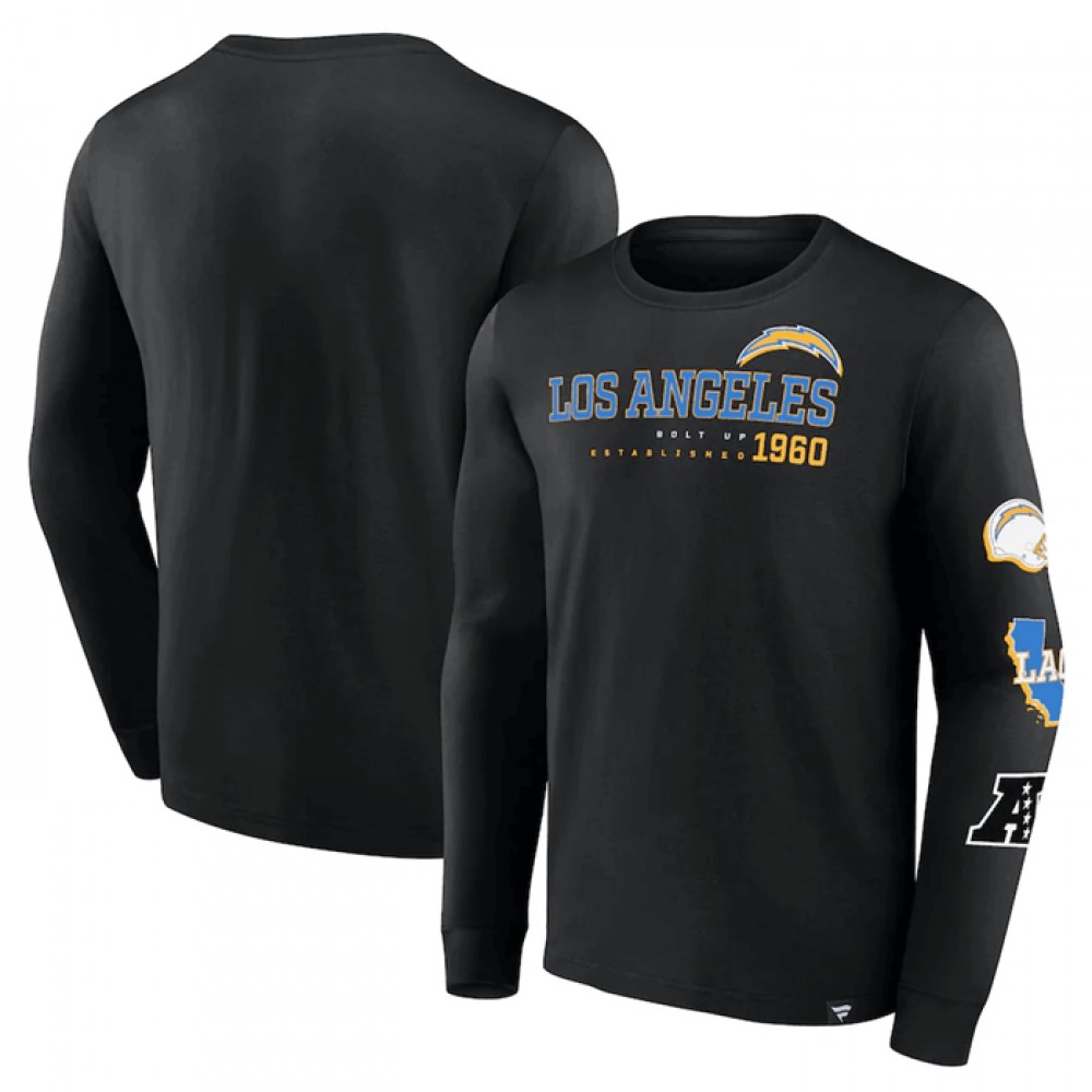 Men's Los Angeles Chargers Black High Whip Pitcher Long Sleeve T-Shirt 1