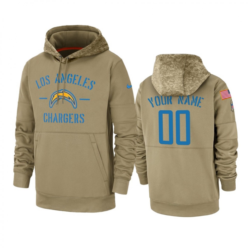 Men's Los Angeles Chargers Customized Tan 2019 Salute to Service Sideline Therma Pullover Hoodie 1