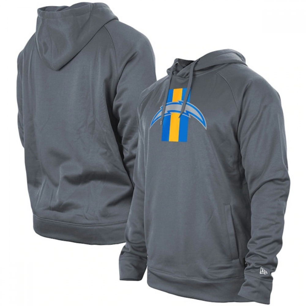 Men's Los Angeles Chargers Gray New Era Training Camp Raglan Pullover Hoodie 1