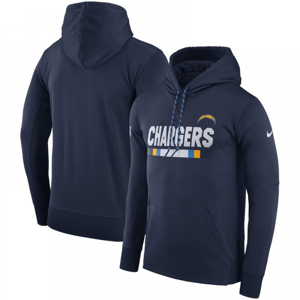 Men's Los Angeles Chargers Navy Sideline Team Name Performance Pullover Hoodie 1