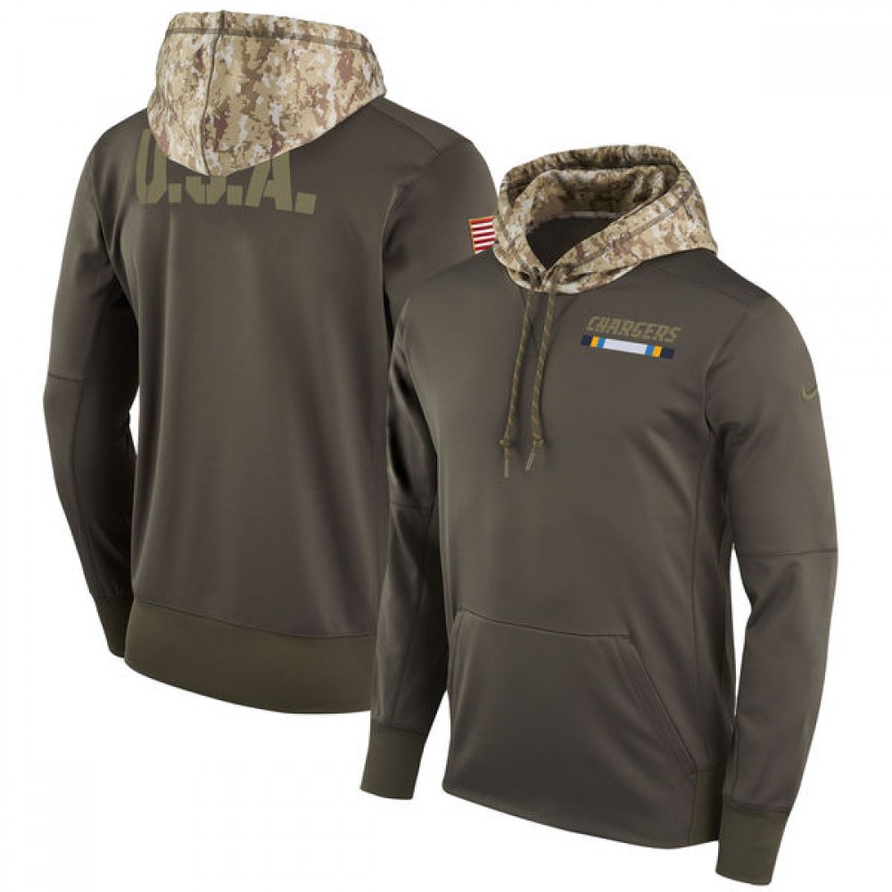 Men's Los Angeles Chargers Olive Salute to Service Sideline Therma Pullover Hoodie 1