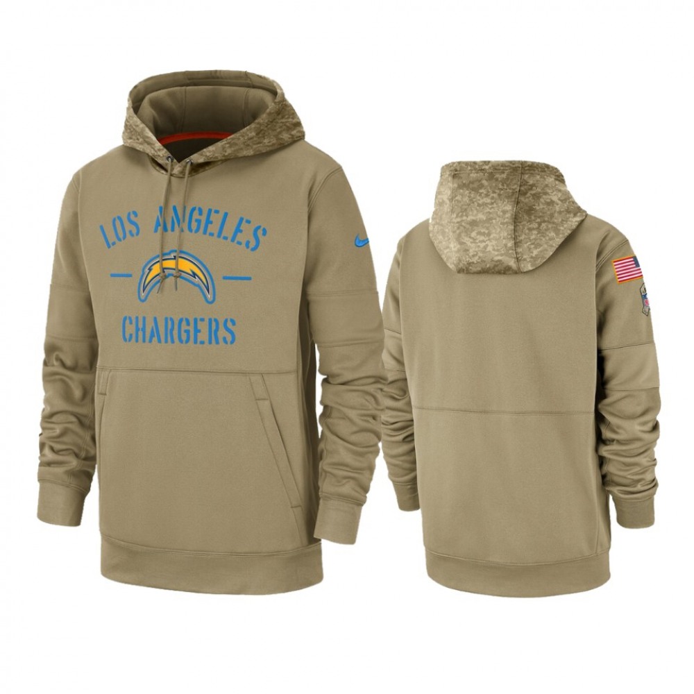 Men's Los Angeles Chargers Tan 2019 Salute to Service Sideline Therma Pullover Hoodie 1
