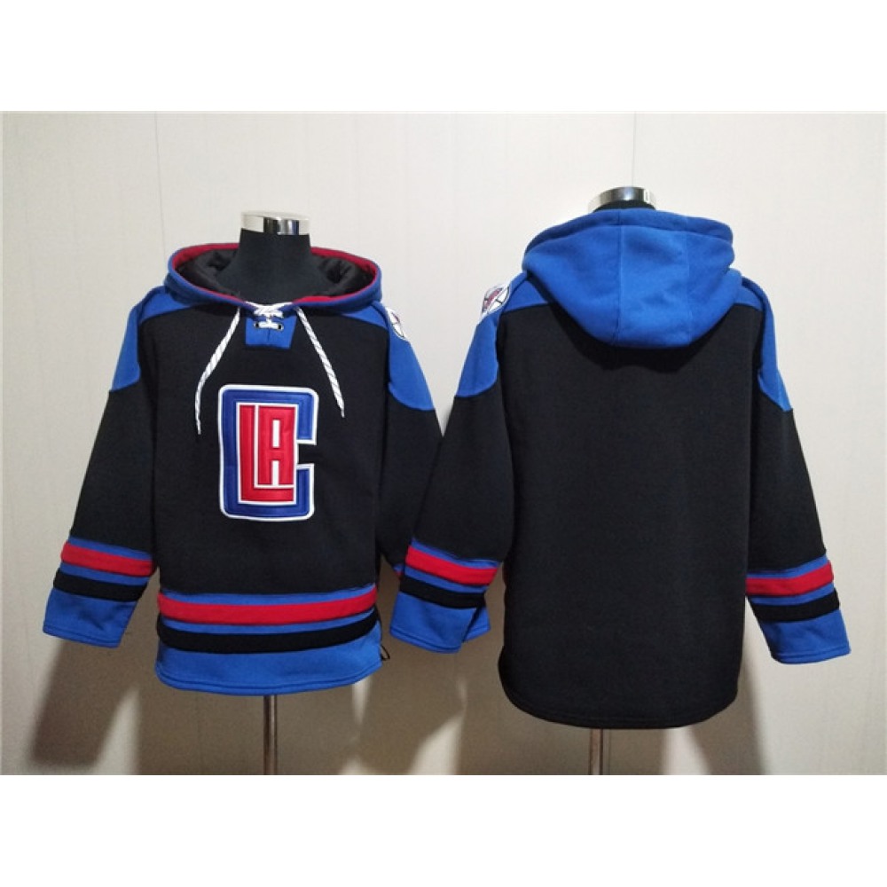 Men's Los Angeles Clippers Blank Black/Blue Lace-Up Pullover Hoodie 1