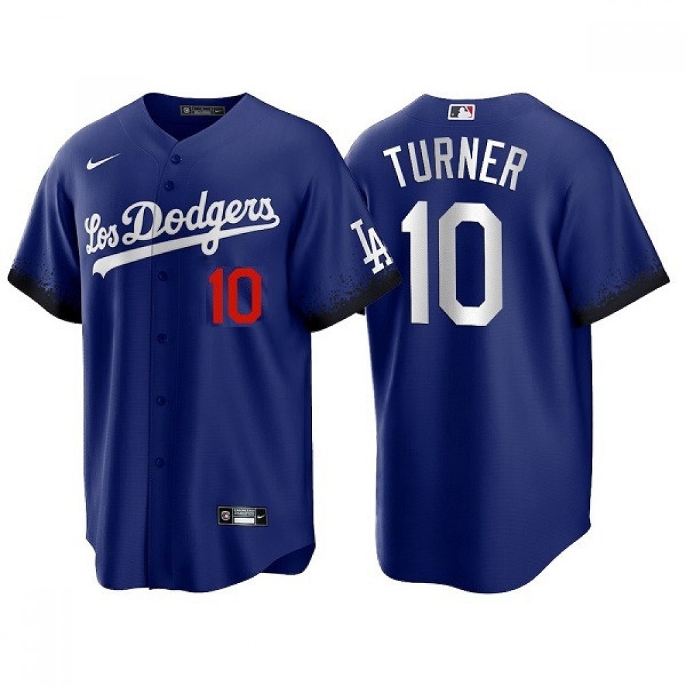 Men's Los Angeles Dodgers #10 Justin Turner 2021 Royal City Connect Cool Base Stitched Baseball Jersey 1