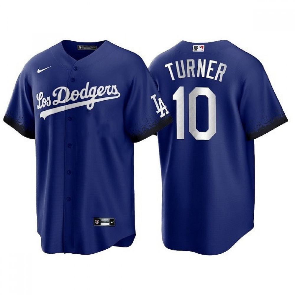 Men's Los Angeles Dodgers #10 Justin Turner 2021 Royal City Connect Cool Base Stitched Baseball Jersey 1