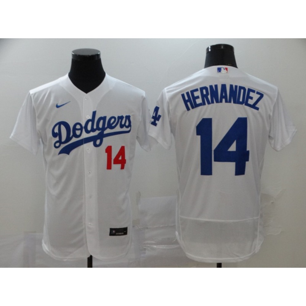 Men's Los Angeles Dodgers #14 Kike Hernandez White Flex Base Stitched MLB Jersey 1