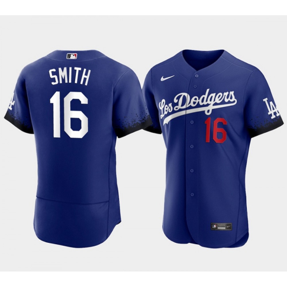 Men's Los Angeles Dodgers #16 Will Smith 2021 Royal City Connect Flex Base Stitched Baseball Jersey 1