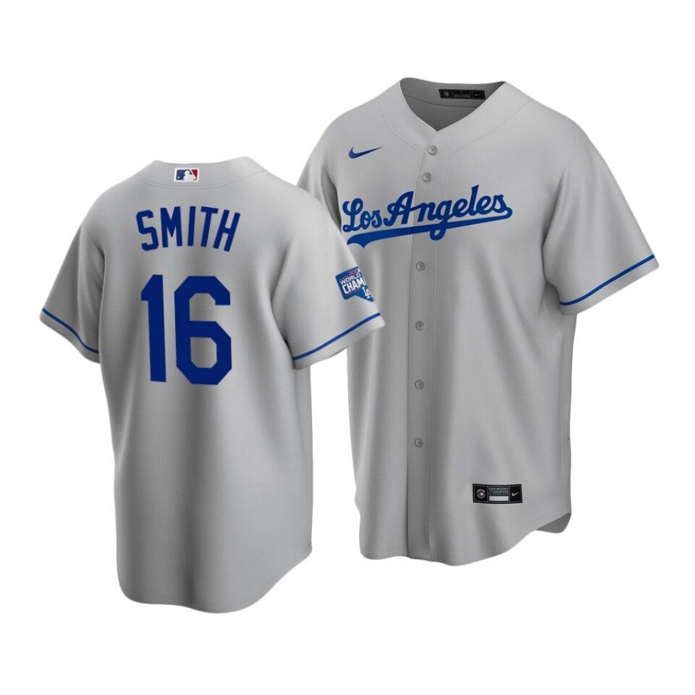 Men's Los Angeles Dodgers #16 Will Smith Grey 2020 World Series Champions Home Patch Stitched Jersey 1