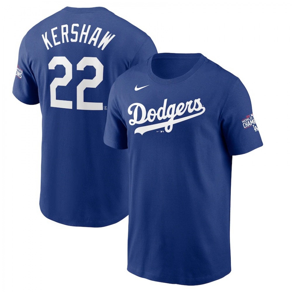 Men's Los Angeles Dodgers #22 Clayton Kershaw Royal 2020 World Series Champions T-Shirt 1
