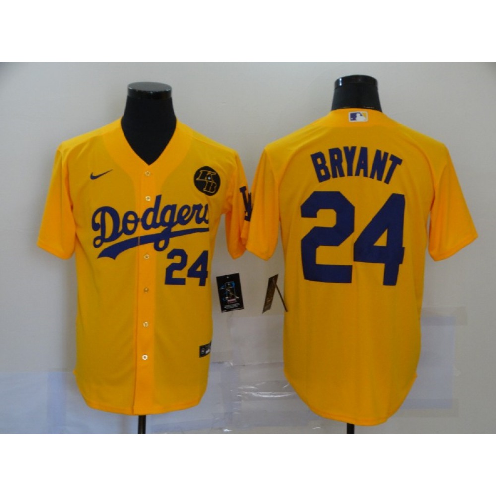 Men's Los Angeles Dodgers #24 Kobe Bryant Yellow 2020 KB Patch Cool Base Stitched Jersey 1
