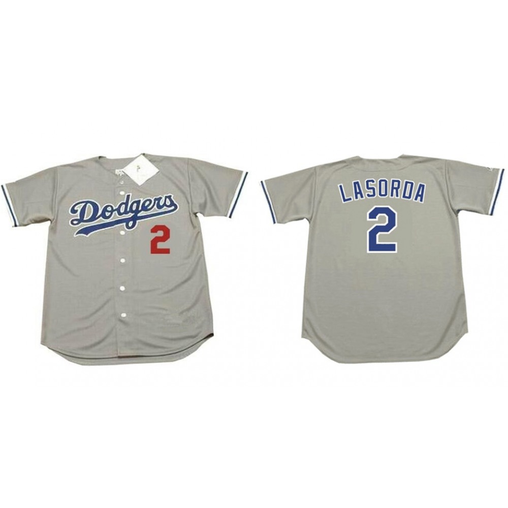Men's Los Angeles Dodgers #2 Tommy Lasorda Grey Stitched MLB Jersey 1