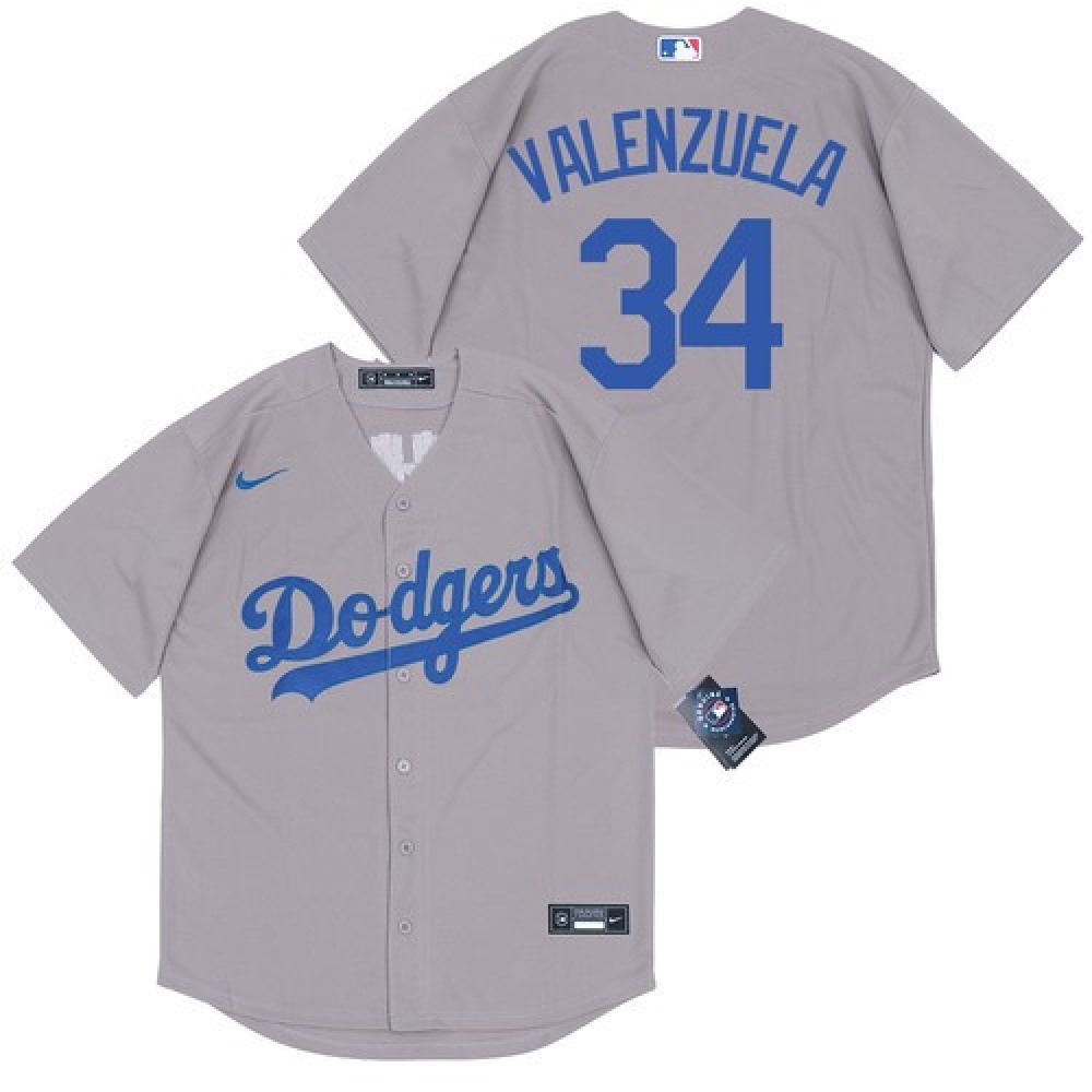 Men's Los Angeles Dodgers #34 Fernando Valenzuela Grey Cool Base Stitched Jersey 1