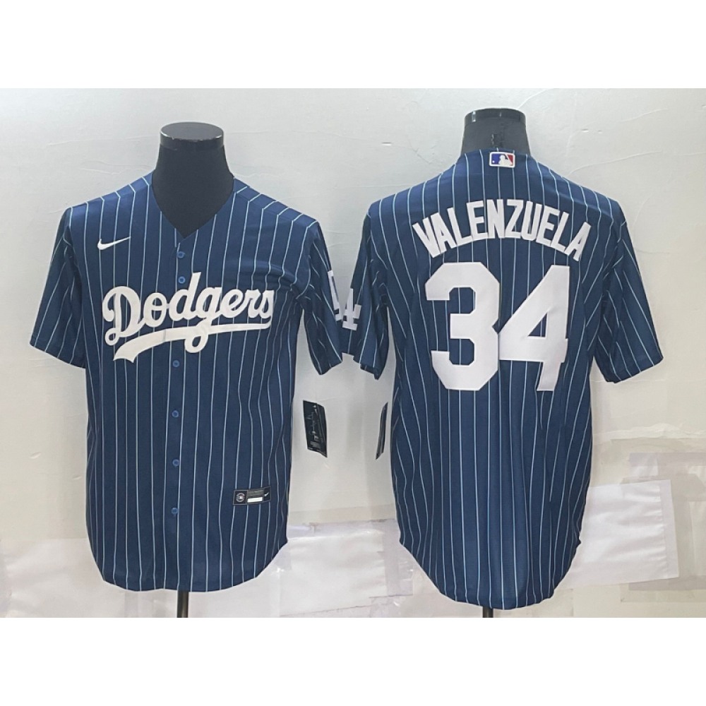 Men's Los Angeles Dodgers #34 Toro Valenzuela Navy Cool Base Stitched Baseball Jersey 1