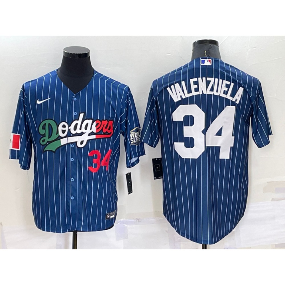 Men's Los Angeles Dodgers #34 Toro Valenzuela Navy Mexico World Series Cool Base Stitched Baseball Jersey 1