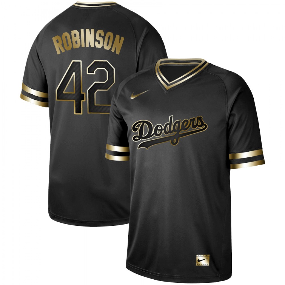 Men's Los Angeles Dodgers #42 Jackie Robinson Black Gold Stitched MLB Jersey 1