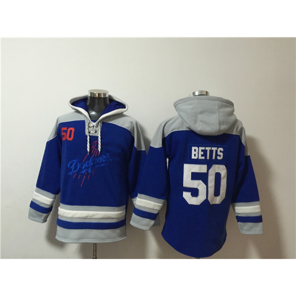 Men's Los Angeles Dodgers #50 Mookie Betts Blue Ageless Must-Have Lace-Up Pullover Hoodie 1