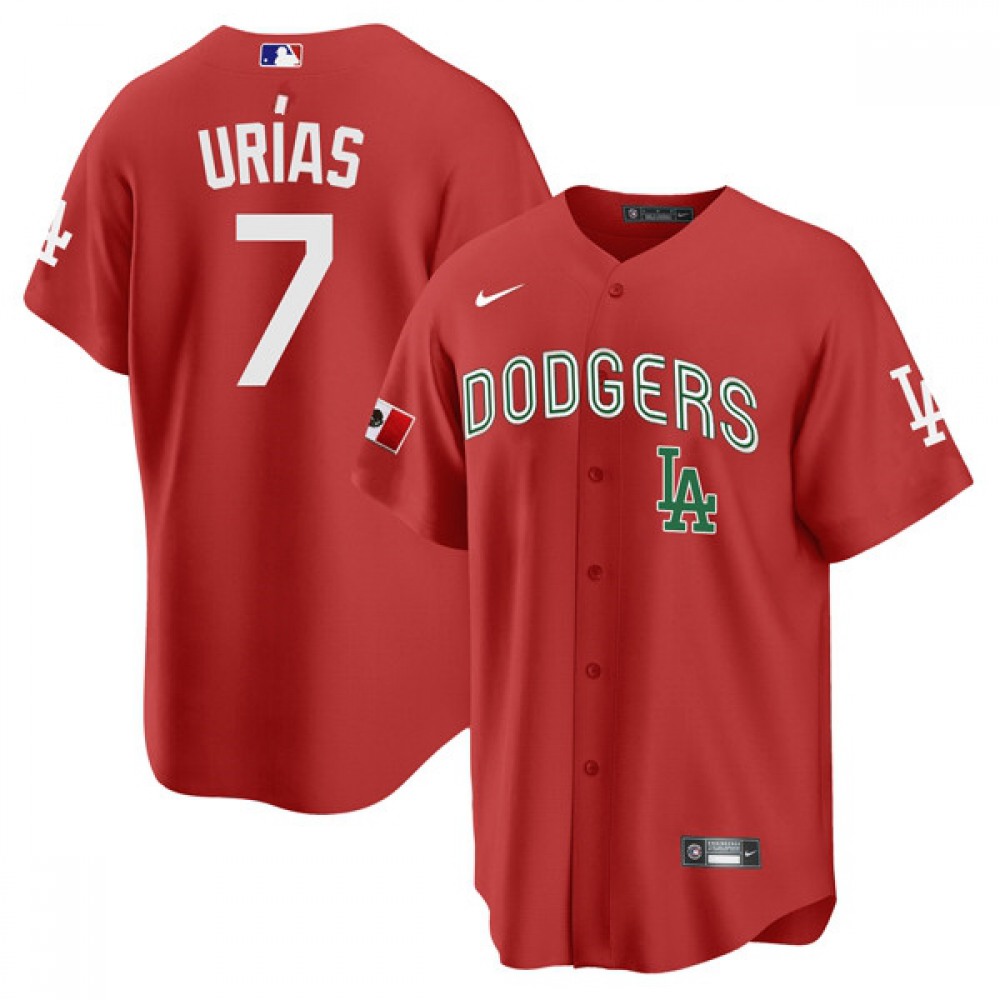 Men's Los Angeles Dodgers #7 Julio Urias 2021 Mexican Heritage Red Stitched Baseball Jersey 1