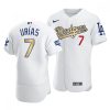 Men's Los Angeles Dodgers #7 Julio Urias 2021 White Gold World Series Champions Patch Sttiched Jersey