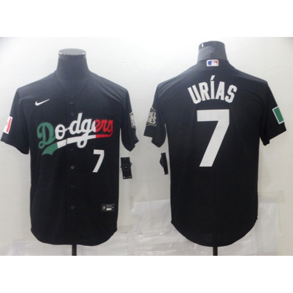 Men's Los Angeles Dodgers #7 Julio Urias Black Cool Base Stitched Baseball Jersey 1
