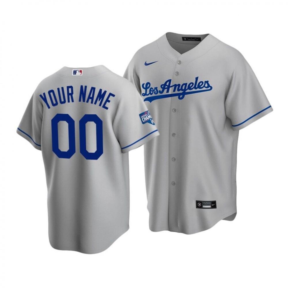 Men's Los Angeles Dodgers ACTIVE PLAYER Custom Grey 2020 World Series Champions Home Patch Stitched Jersey 1
