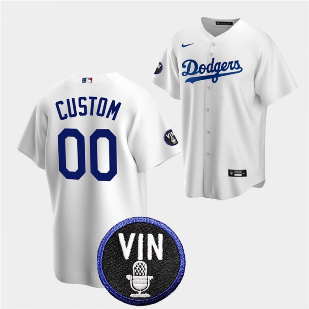 Men's Los Angeles Dodgers ACTIVE Player Custom 2022 White Vin Scully Patch Cool Base Stitched Baseball Jersey 1