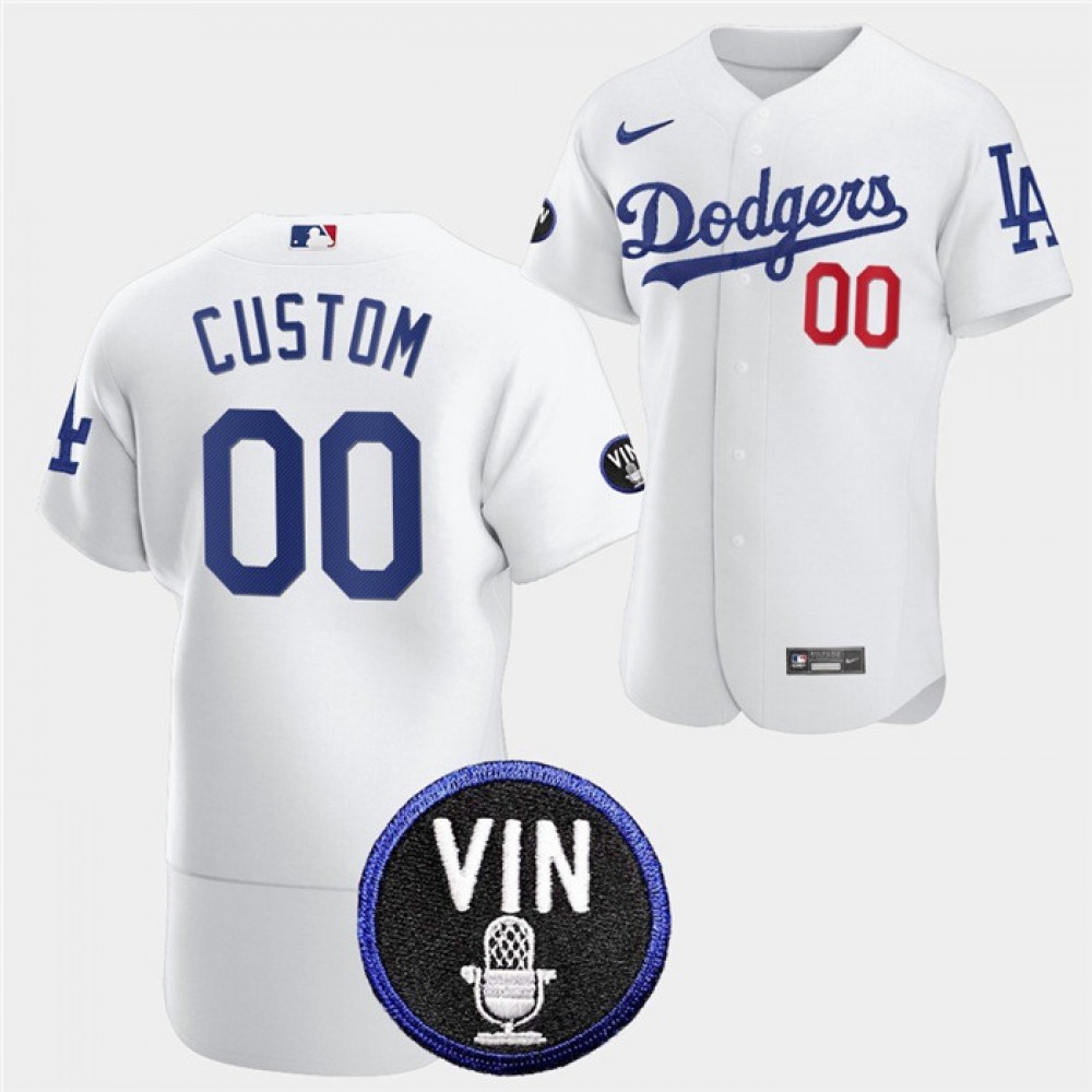 Men's Los Angeles Dodgers ACTIVE Player Custom 2022 White Vin Scully Patch Flex Base Stitched Baseball Jersey 1