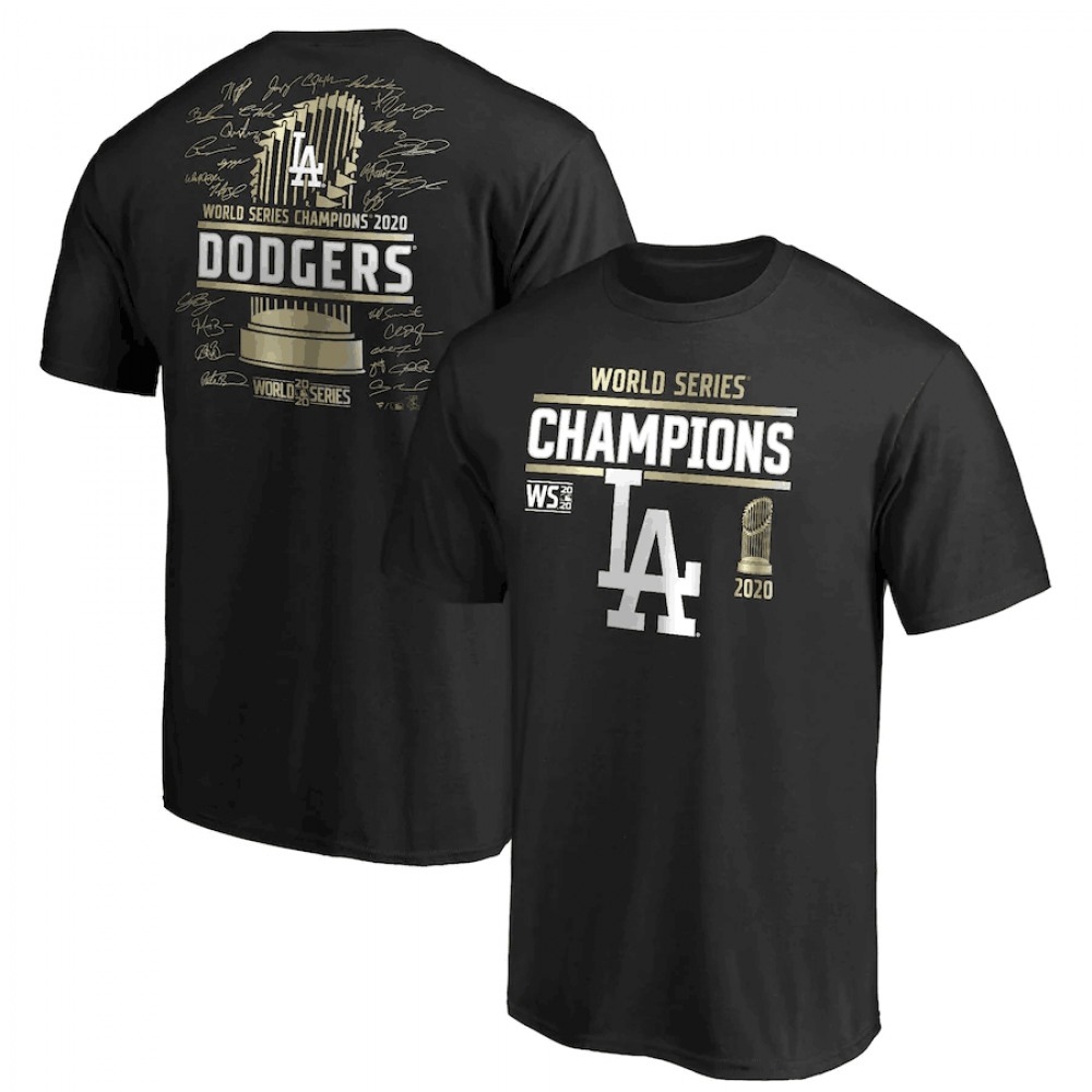 Men's Los Angeles Dodgers Black 2020 World Series Champions Signature Roster T-Shirt 1