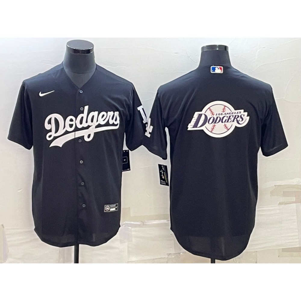 Men's Los Angeles Dodgers Black Team Big Logo Cool Base Stitched Baseball Jersey 1
