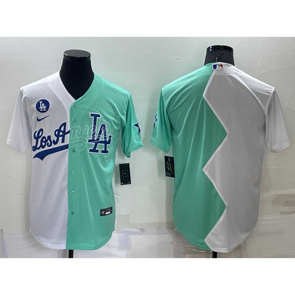 Men's Los Angeles Dodgers Blank 2022 All-Star White/Green Cool Base Stitched Baseball Jersey 1