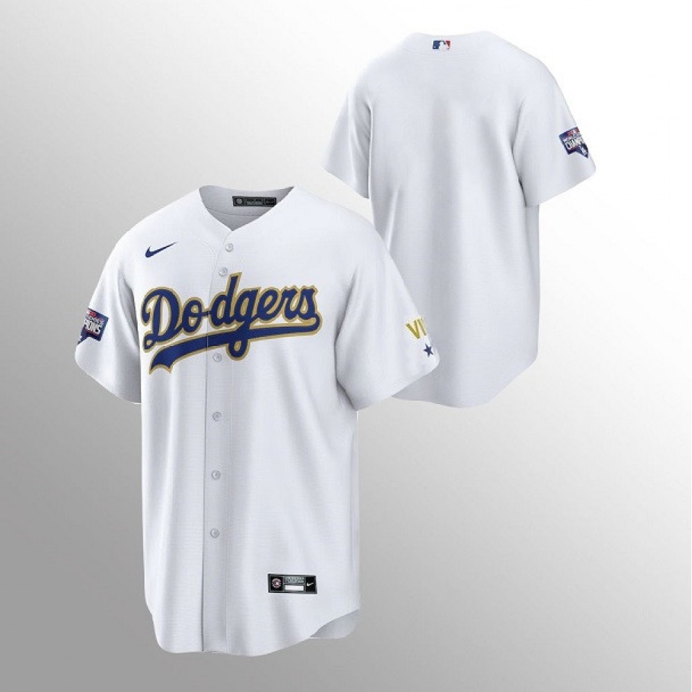 Men's Los Angeles Dodgers Blank White Gold Championship Cool Base Stitched Jersey 1