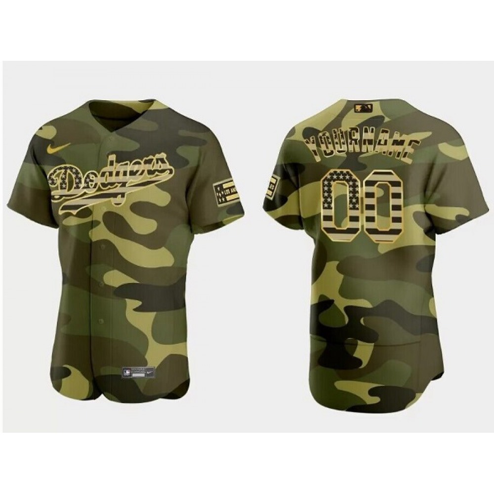 Men's Los Angeles Dodgers Customized Olive Flex Base Stitched Jersey 1