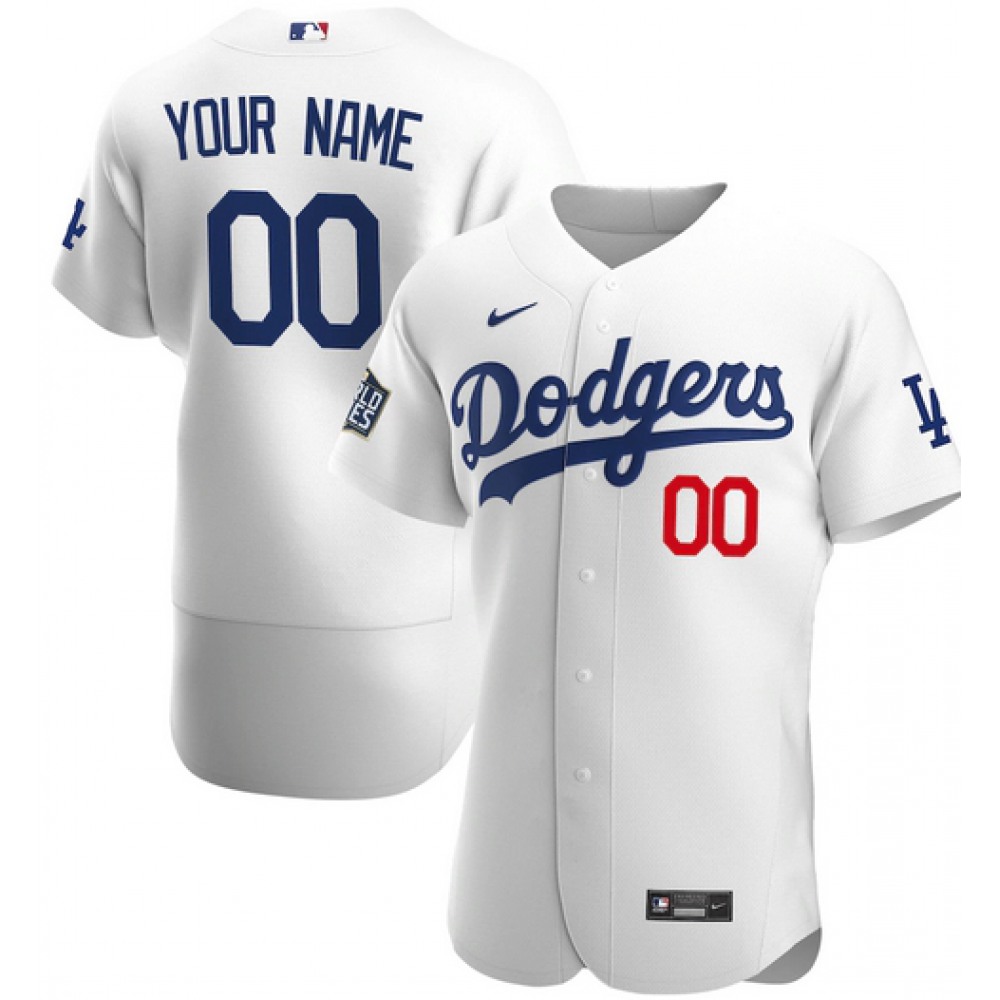 Men's Los Angeles Dodgers Customized White 2020 World Series Bound Flex Base Stitched MLB Jersey 1