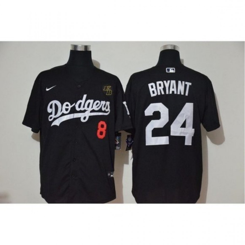 Men's Los Angeles Dodgers Front #8 Back #24 Kobe Bryant Black 2020 KB Patch Cool Base Stitched Jersey 1