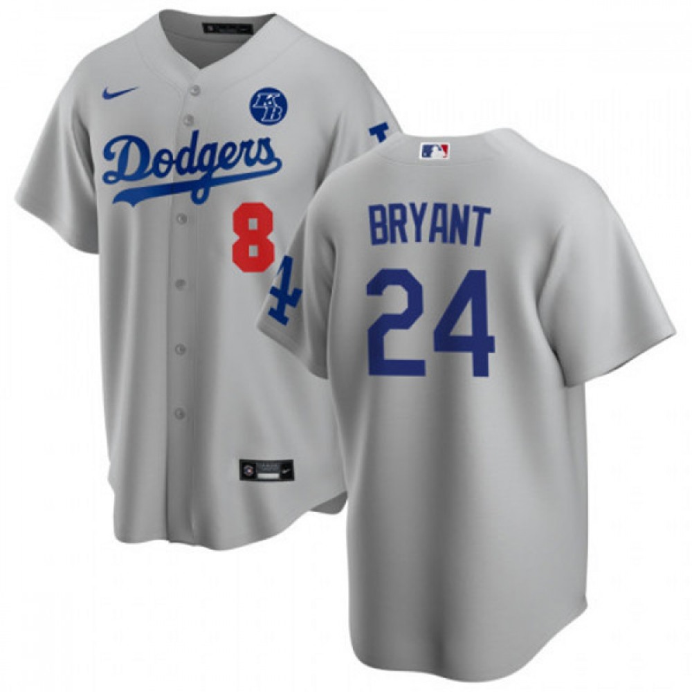 Men's Los Angeles Dodgers Front #8 Back #24 Kobe Bryant Grey 2020 KB Patch Cool Base Stitched Jersey 1