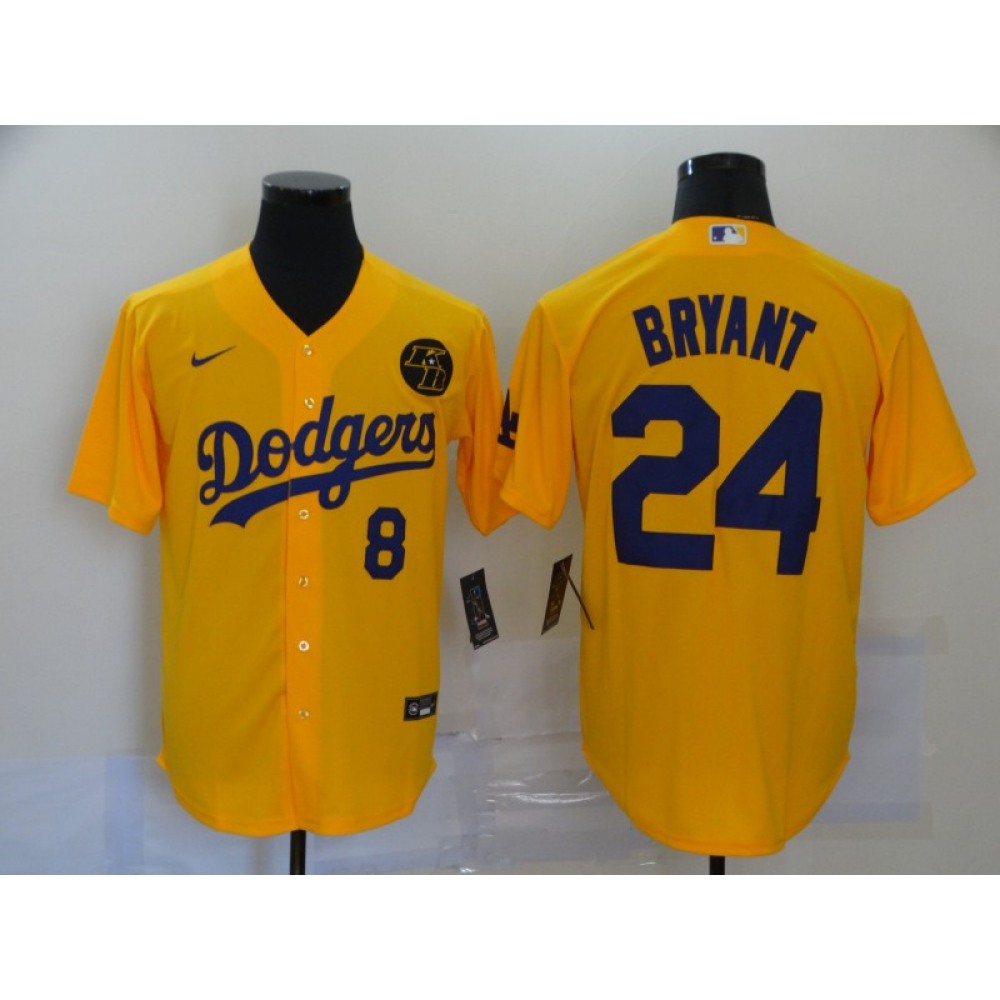 Men's Los Angeles Dodgers Front #8 Back #24 Kobe Bryant Yellow 2020 KB Patch Cool Base Stitched Jersey 1
