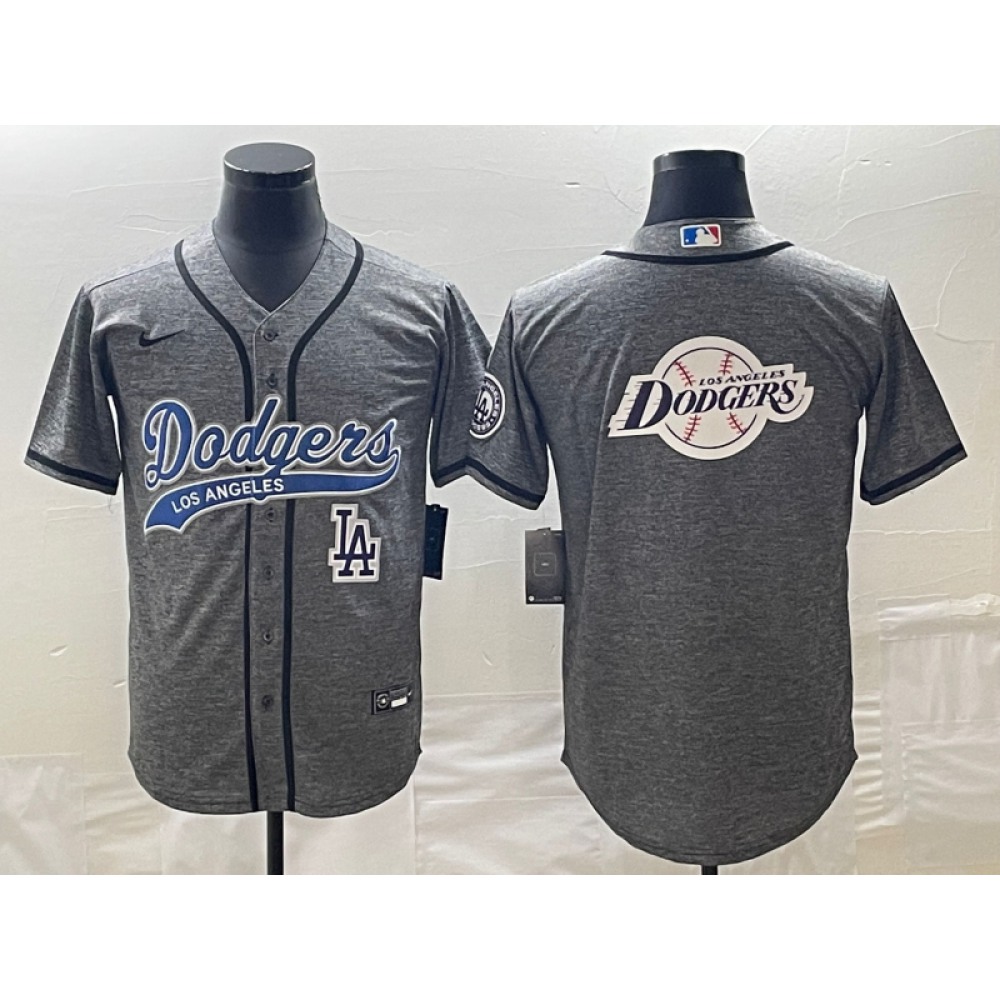 Men's Los Angeles Dodgers Gray Team Big Logo With Patch Cool Base Stitched Baseball Jersey 1