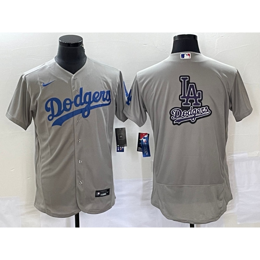 Men's Los Angeles Dodgers Grey Team Big Logo Flex Base Stitched Baseball Jersey 1