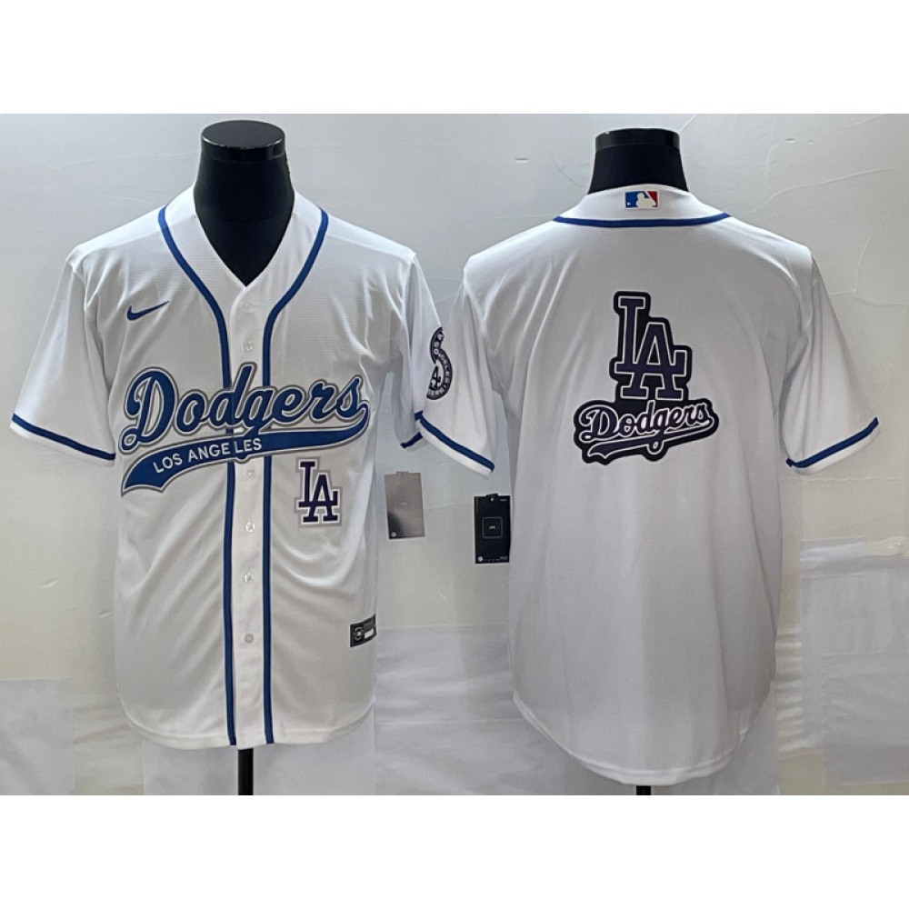 Men's Los Angeles Dodgers White Team Big Logo With Patch Cool Base Stitched Baseball Jersey 1
