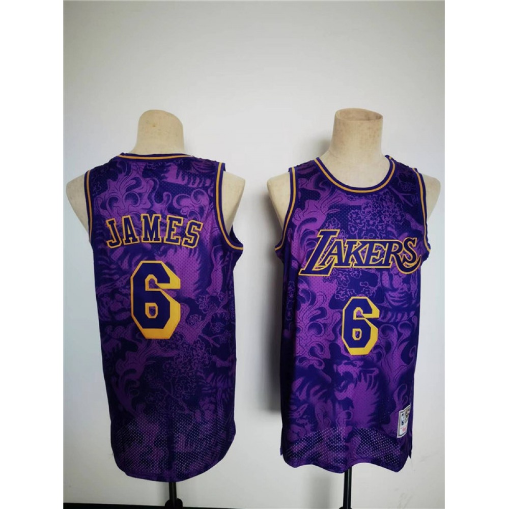 Men's Los Angeles Lakers #6 LeBron James 2022 Purple Lunar New Year Tiger CNY 4.0 HWC Stitched Basketball Jersey 1