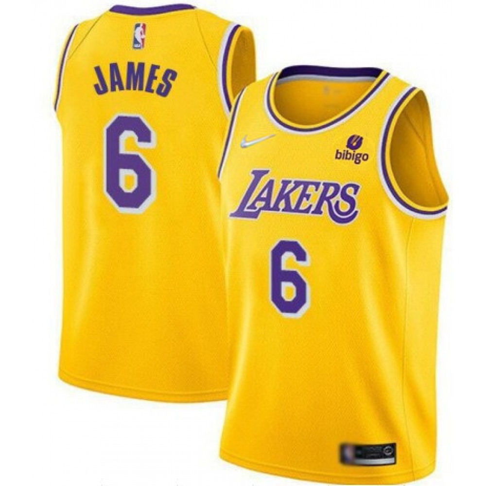 Men's Los Angeles Lakers #6 LeBron James 75th Anniversary Yellow Stitched Basketball Jersey 1