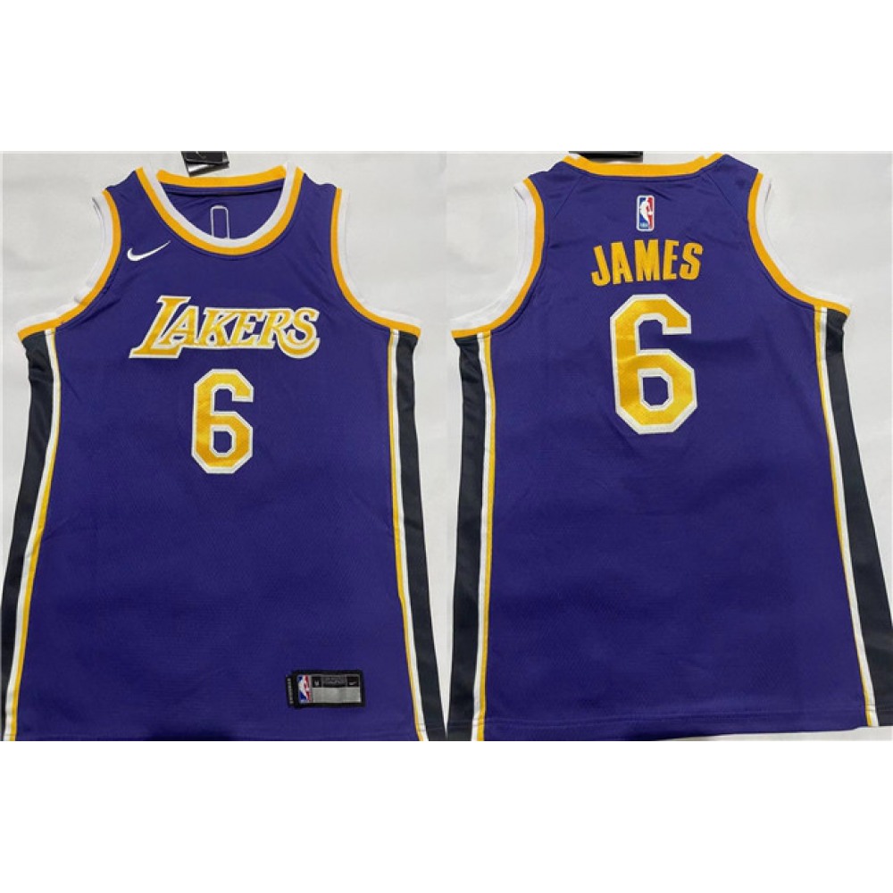 Men's Los Angeles Lakers #6 LeBron James Purple Stitched Basketball Jersey 1
