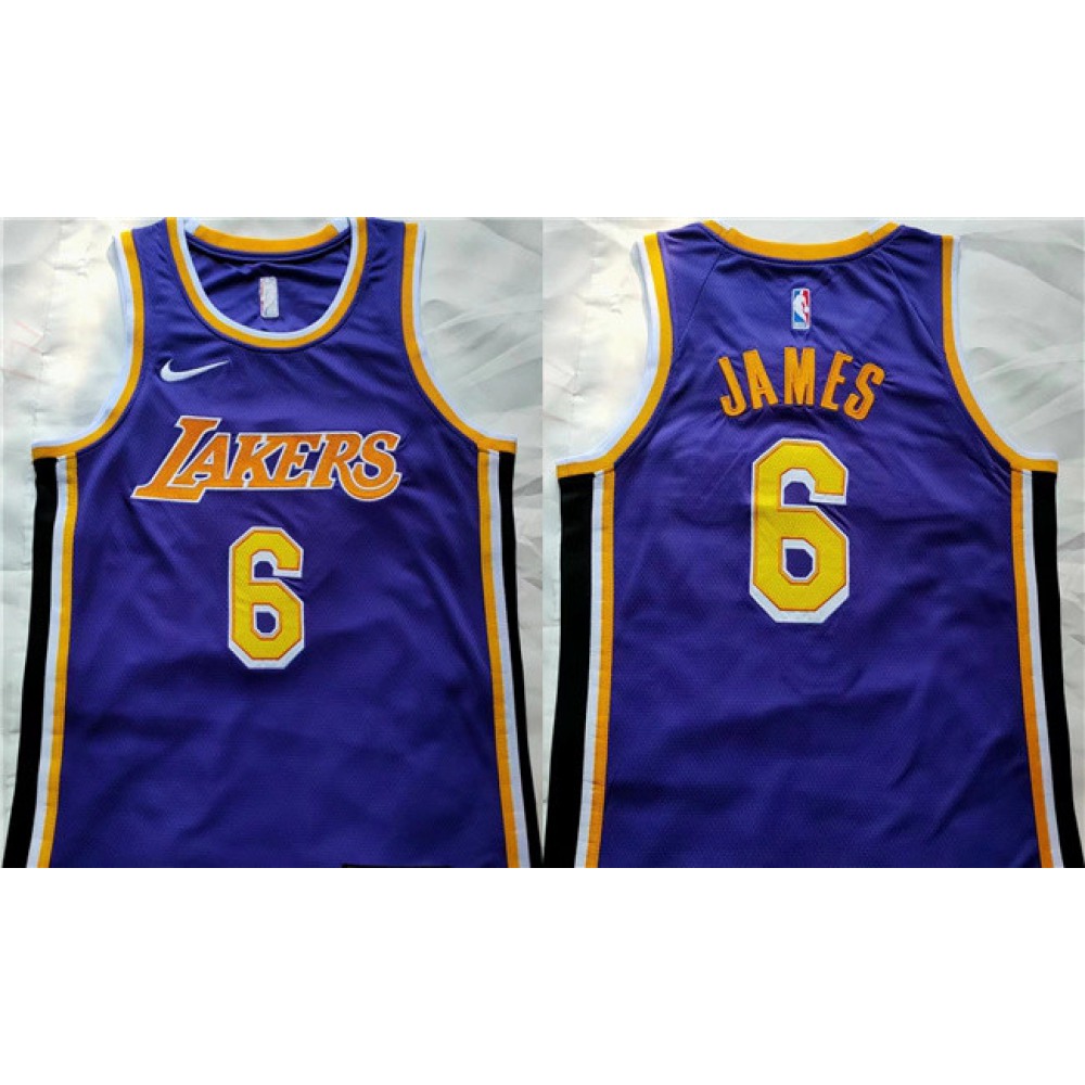 Men's Los Angeles Lakers #6 LeBron James Purple Stitched Basketball Jersey 1